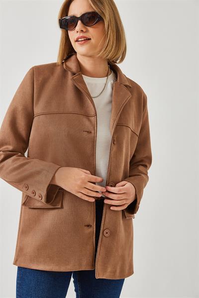 Kapak Detay Süet Ceket 2608 60261014 - Vizon