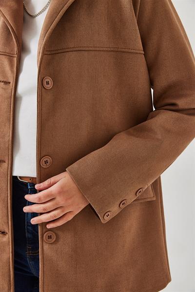 Kapak Detay Süet Ceket 2608 60261014 - Vizon