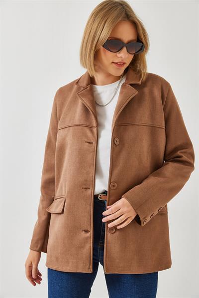 Kapak Detay Süet Ceket 2608 60261014 - Vizon