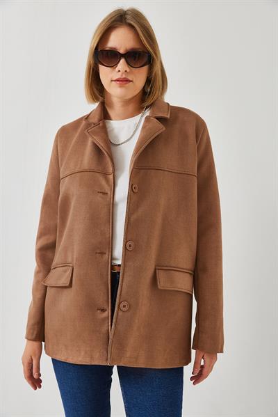 Kapak Detay Süet Ceket 2608 60261014 - Vizon