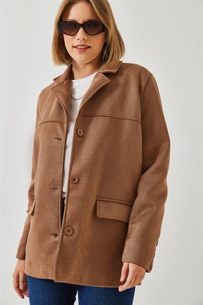 Kapak Detay Süet Ceket 2608 60261014 - Vizon