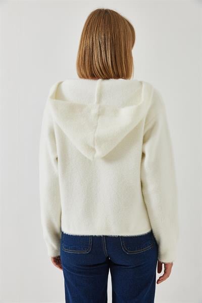 Kapişonlu Cepli Düğmeli Triko Hırka 241008 60261043 - Ekru