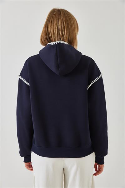 Kadın Kapişonlu Dantel Detaylı Sweatshirt 60601028 - Lacivert