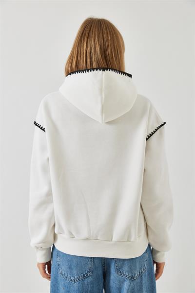 Kadın Kapişonlu Dantel Detaylı Sweatshirt 60601028 - Ekru