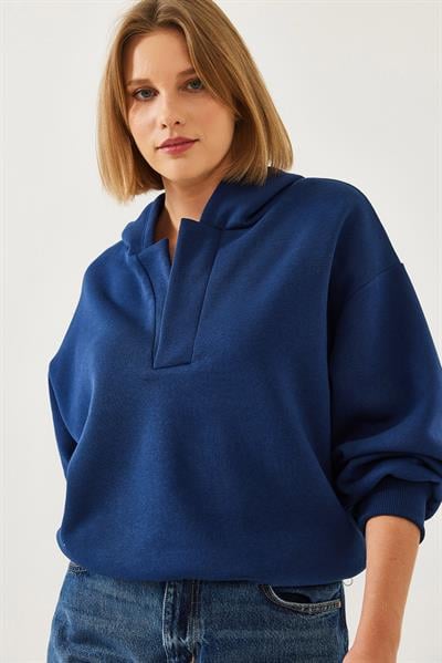 Kadın Kapişonlu V Yaka Sweatshirt 60351253 - Lacivert