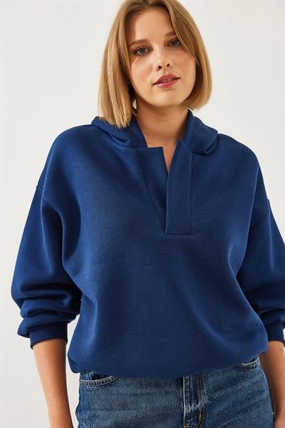 Kadın Kapişonlu V Yaka Sweatshirt 60351253 - Lacivert