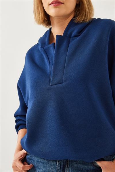 Kadın Kapişonlu V Yaka Sweatshirt 60351253 - Lacivert