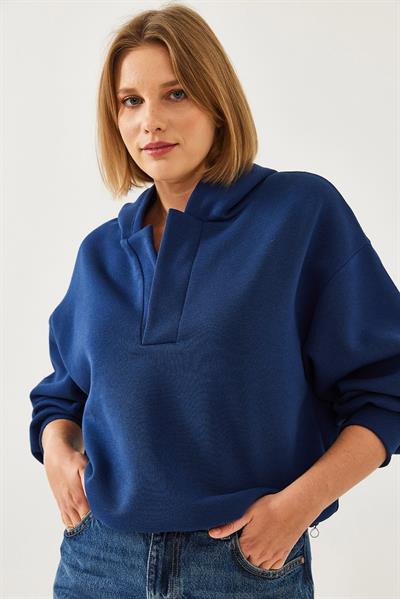 Kadın Kapişonlu V Yaka Sweatshirt 60351253 - Lacivert