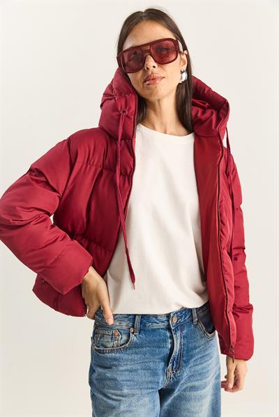 Kadın Kapüşonlu Şişme Mont 10141018 - Koyu Bordo