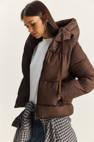 Kadın Kapüşonlu Şişme Mont 10141018 - Koyu Kahve