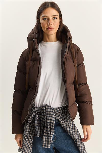 Kadın Kapüşonlu Şişme Mont 10141018 - Koyu Kahve