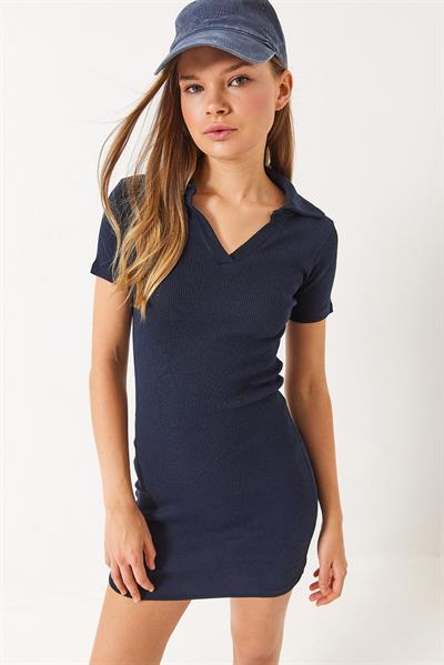 Kadın Kaşkorse Polo Yaka Mini Basic Elbise 60284008 - Lacivert