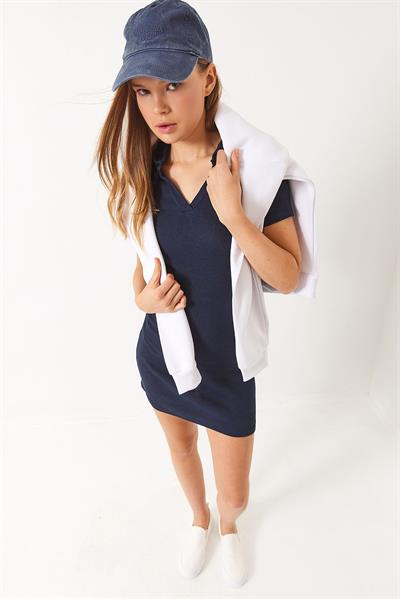 Kadın Kaşkorse Polo Yaka Mini Basic Elbise 60284008 - Lacivert