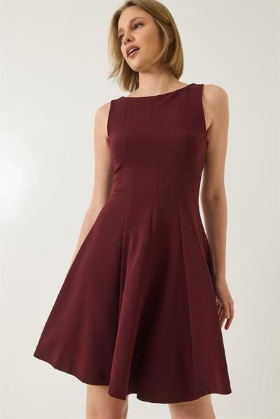 Kadın Kayık Yaka Godeli Mini Elbise 5203 60281026 - Bordo