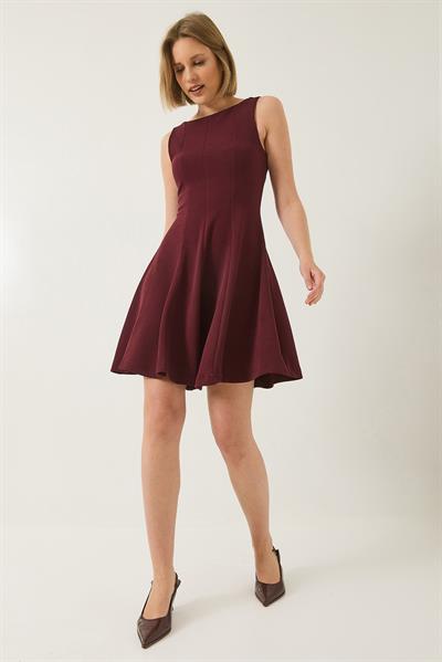 Kadın Kayık Yaka Godeli Mini Elbise 5203 60281026 - Bordo