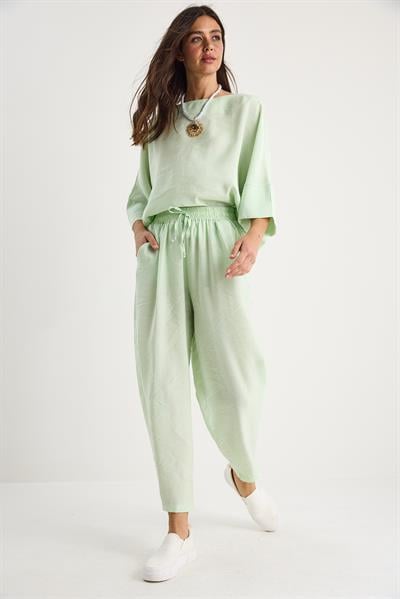 Kadın Kayık Yaka Yarım Kol Bluz Beli Lastikli Şalvar Pantolon Alt-Üst Takım 60283118 - Su Yeşili