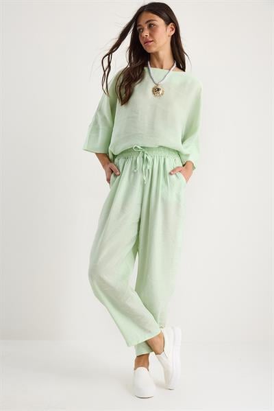 Kadın Kayık Yaka Yarım Kol Bluz Beli Lastikli Şalvar Pantolon Alt-Üst Takım 60283118 - Su Yeşili