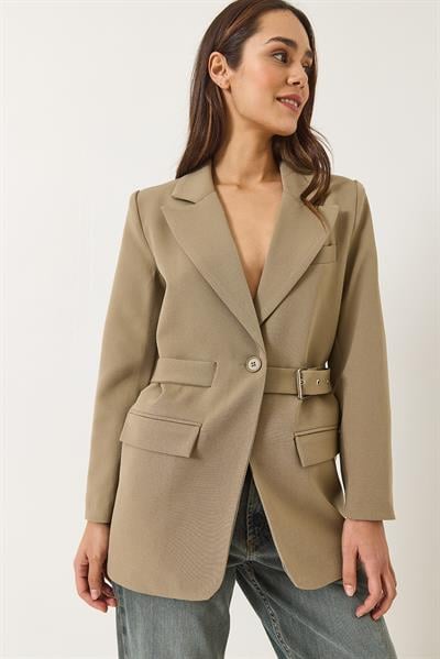 Kadın Kemer Detaylı Astarlı Blazer Ceket 8132 60283134 - Vizon