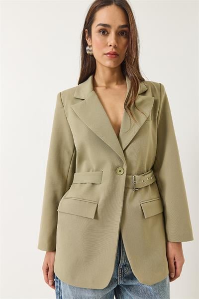 Kadın Kemer Detaylı Astarlı Blazer Ceket 8132 60283134 - Mint Yeşili