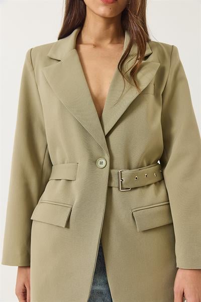 Kadın Kemer Detaylı Astarlı Blazer Ceket 8132 60283134 - Mint Yeşili