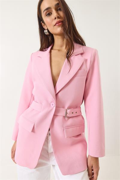 Kadın Kemer Detaylı Astarlı Blazer Ceket 8132 60283134 - Pudra