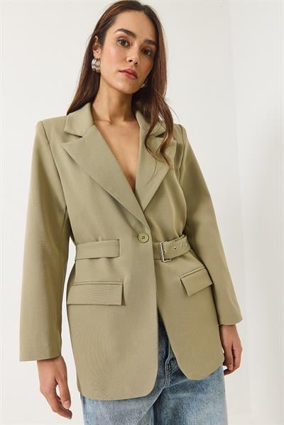 Kadın Kemer Detaylı Astarlı Blazer Ceket 8132 60283134 - Mint Yeşili
