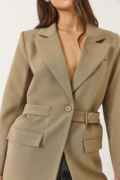 Kadın Kemer Detaylı Astarlı Blazer Ceket 8132 60283134 - Vizon