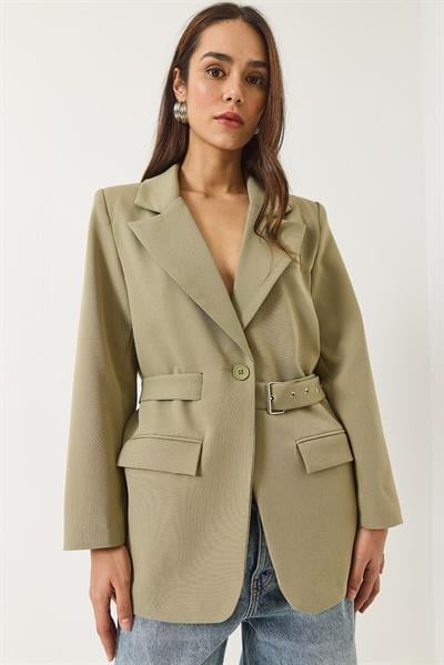 Kadın Kemer Detaylı Astarlı Blazer Ceket 8132 60283134 - Mint Yeşili