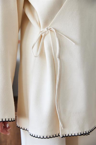 Kadın Kenarları Nakış İşlemeli Triko Alt Üst Takım 8034 60351159 - Bej