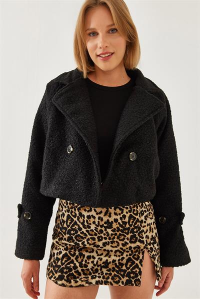 Kısa Kruvaze Buklet Ceket 2387 60101001 - Siyah