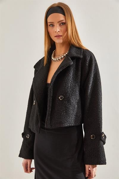 Kısa Kruvaze Buklet Ceket 2387 60101001 - Siyah