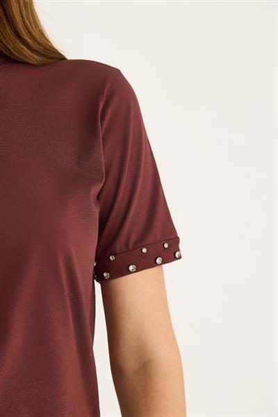 Kadın Kolları Taş İşlemeli Tshirt 60602002 - Kahve