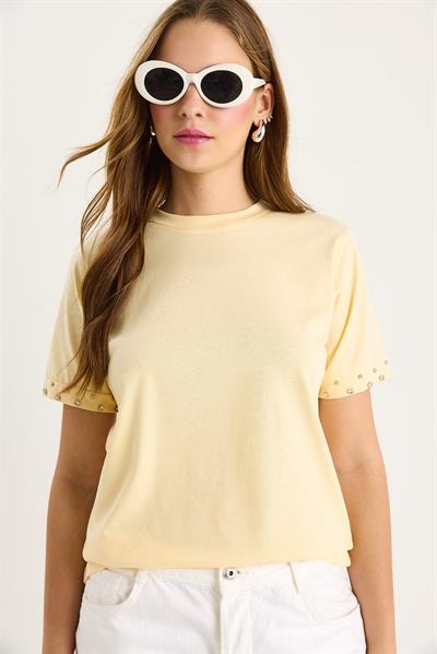 Kadın Kolları Taş İşlemeli Tshirt 60602002 - Tereyağ