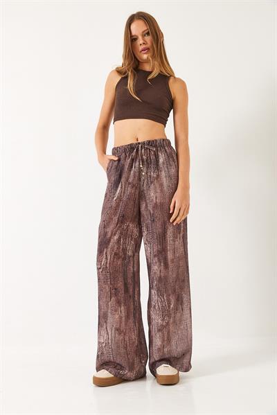 Kadın Kontrast Geçişli Cep Detaylı Wide Leg Pantolon 60440-2 60271056 - Kahve