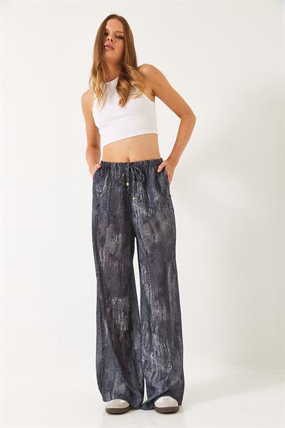 Kadın Kontrast Geçişli Cep Detaylı Wide Leg Pantolon 60440-2 60271056 - Antrasit