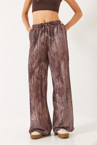 Kadın Kontrast Geçişli Cep Detaylı Wide Leg Pantolon 60440-2 60271056 - Kahve
