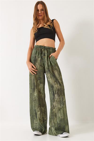 Kadın Kontrast Geçişli Cep Detaylı Wide Leg Pantolon 60440-2 60271056 - Yeşil