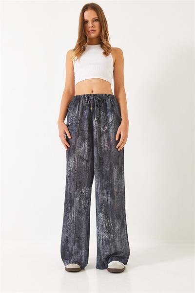 Kadın Kontrast Geçişli Cep Detaylı Wide Leg Pantolon 60440-2 60271056 - Antrasit