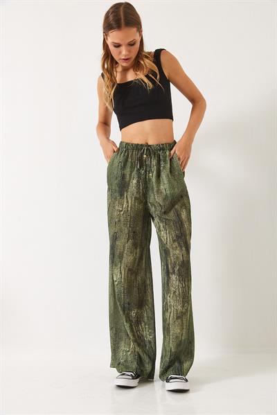 Kadın Kontrast Geçişli Cep Detaylı Wide Leg Pantolon 60440-2 60271056 - Yeşil