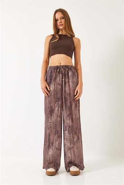 Kadın Kontrast Geçişli Cep Detaylı Wide Leg Pantolon 60440-2 60271056 - Kahve