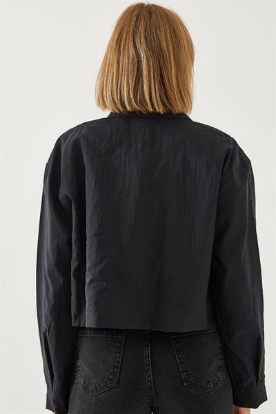 Kadın Körük Cepli Paraşüt Kumaş Crop Ceket 2403 60351152 - Siyah