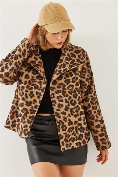 Kruvaze Yaka Düğmeli Kaşe Ceket 1106 60251924 - Siyah-Camel