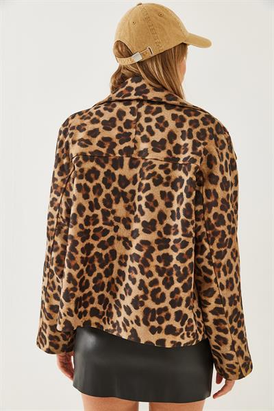 Kruvaze Yaka Düğmeli Kaşe Ceket 1106 60251924 - Siyah-Camel