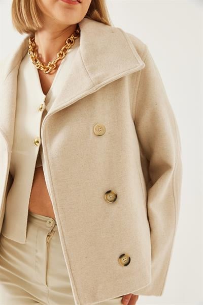Kruvaze Yaka Düğmeli Kaşe Ceket 1106 60251924 - Bej