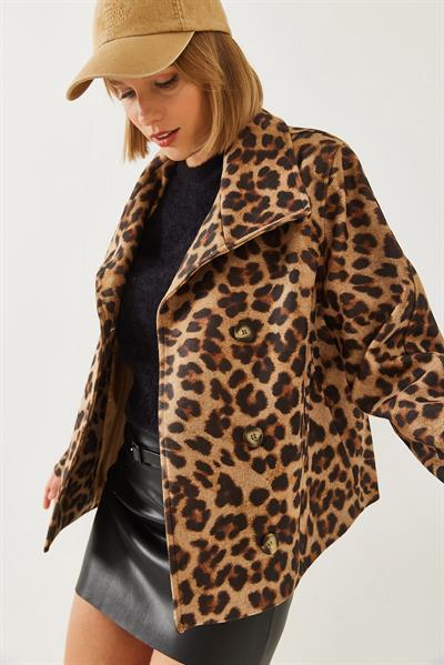 Kruvaze Yaka Düğmeli Kaşe Ceket 1106 60251924 - Siyah-Camel