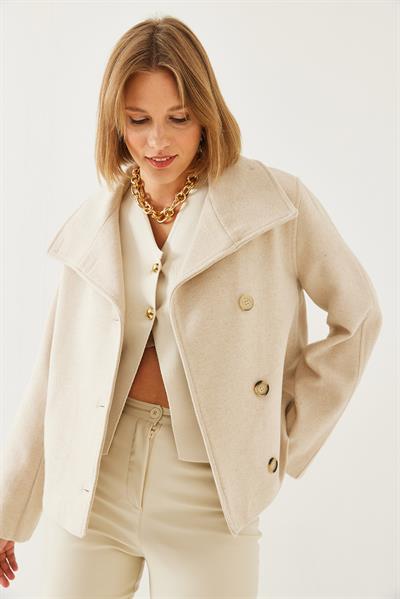 Kruvaze Yaka Düğmeli Kaşe Ceket 1106 60251924 - Bej