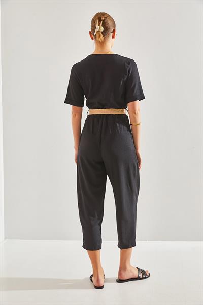 Kruvaze Yaka Kemerli Tulum 60201014 - Siyah