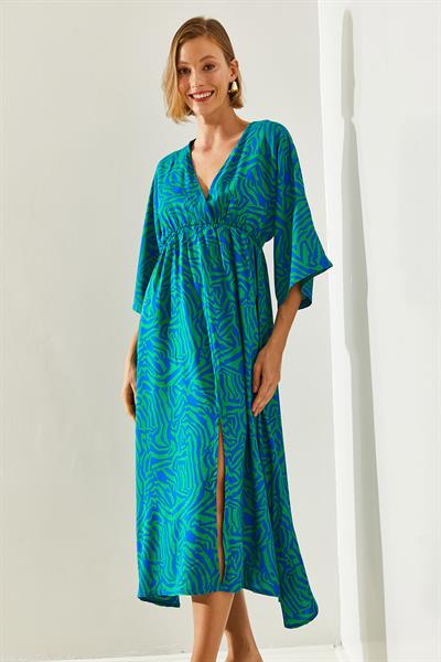 Kadın Kruvaze Yaka Önden Yırtmaçlı Elbise 60251487 - Turkuaz