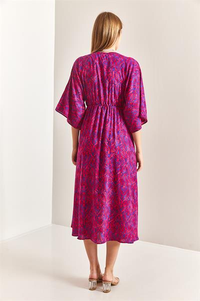 Kadın Kruvaze Yaka Önden Yırtmaçlı Elbise 40861028 - Fuşya