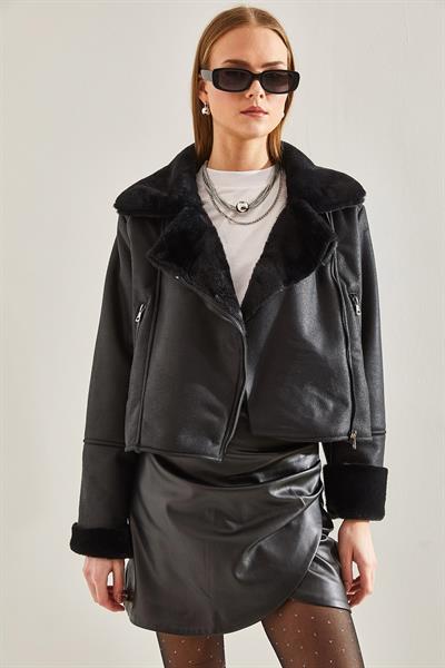 Kürk Lamineli Deri Mont 2243 60101006 - Siyah